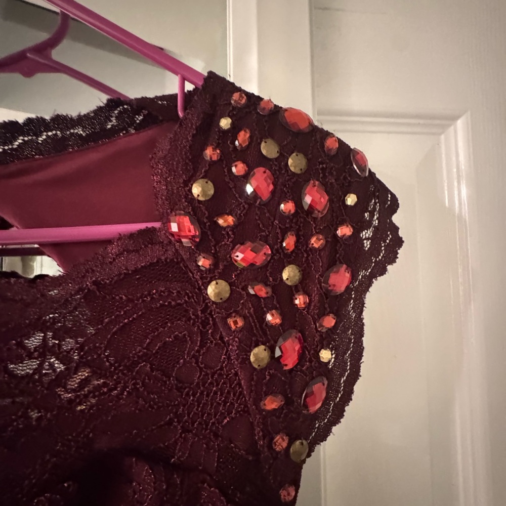 Night Way Collections Burgundy Lace Wedding Dress - Picture 2 of 9